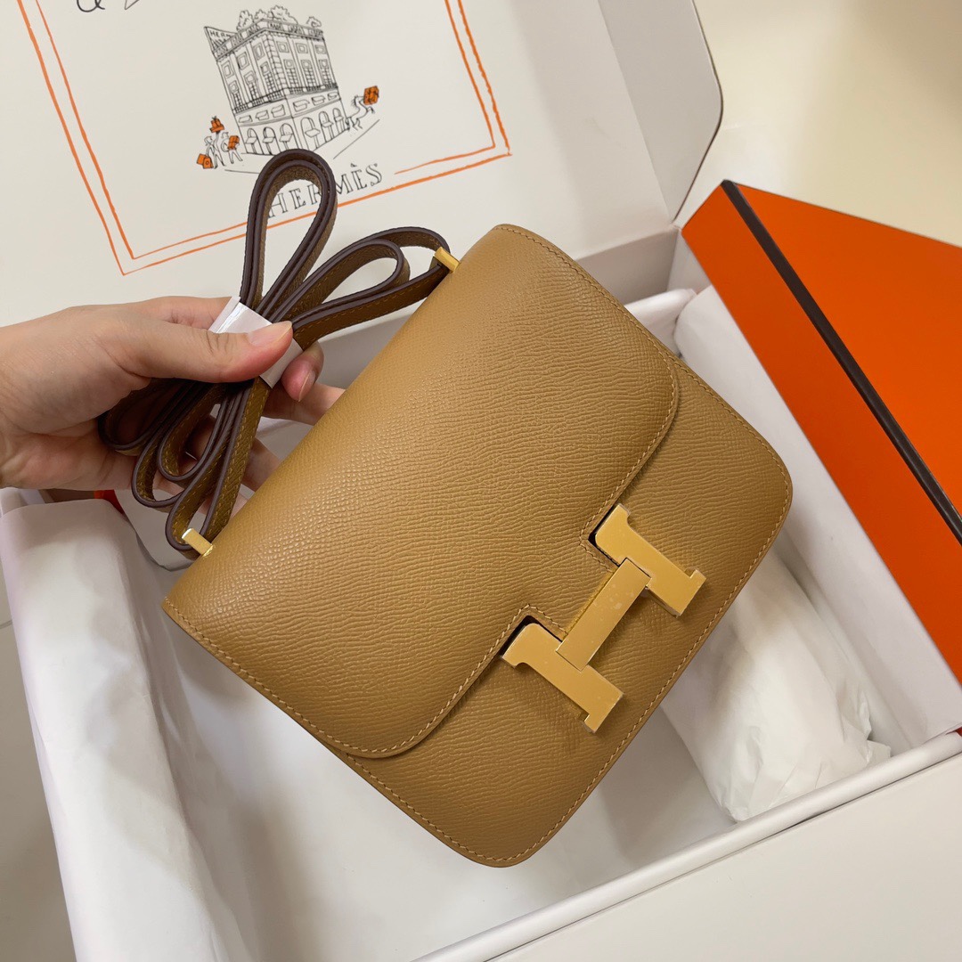 Hermes Constance 18 Mini Shoulder Bag In Sesame Epsom Leather